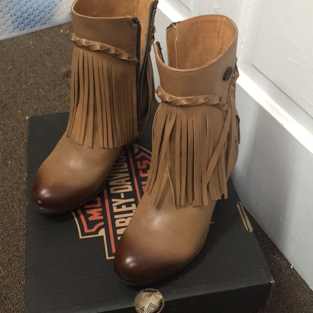 Harley Davidson ladies boots tan with fringe